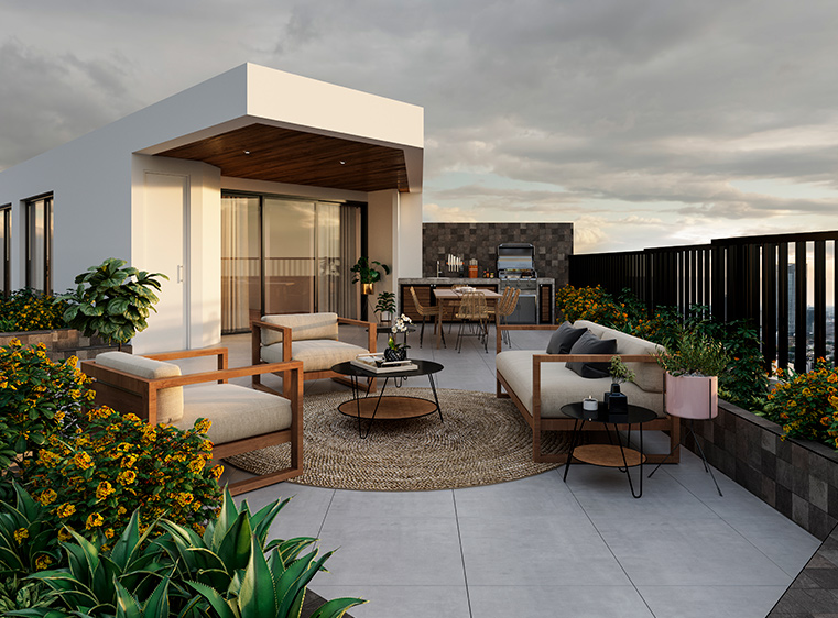 Terraza residencial diseñada para proyecto inmobiliario